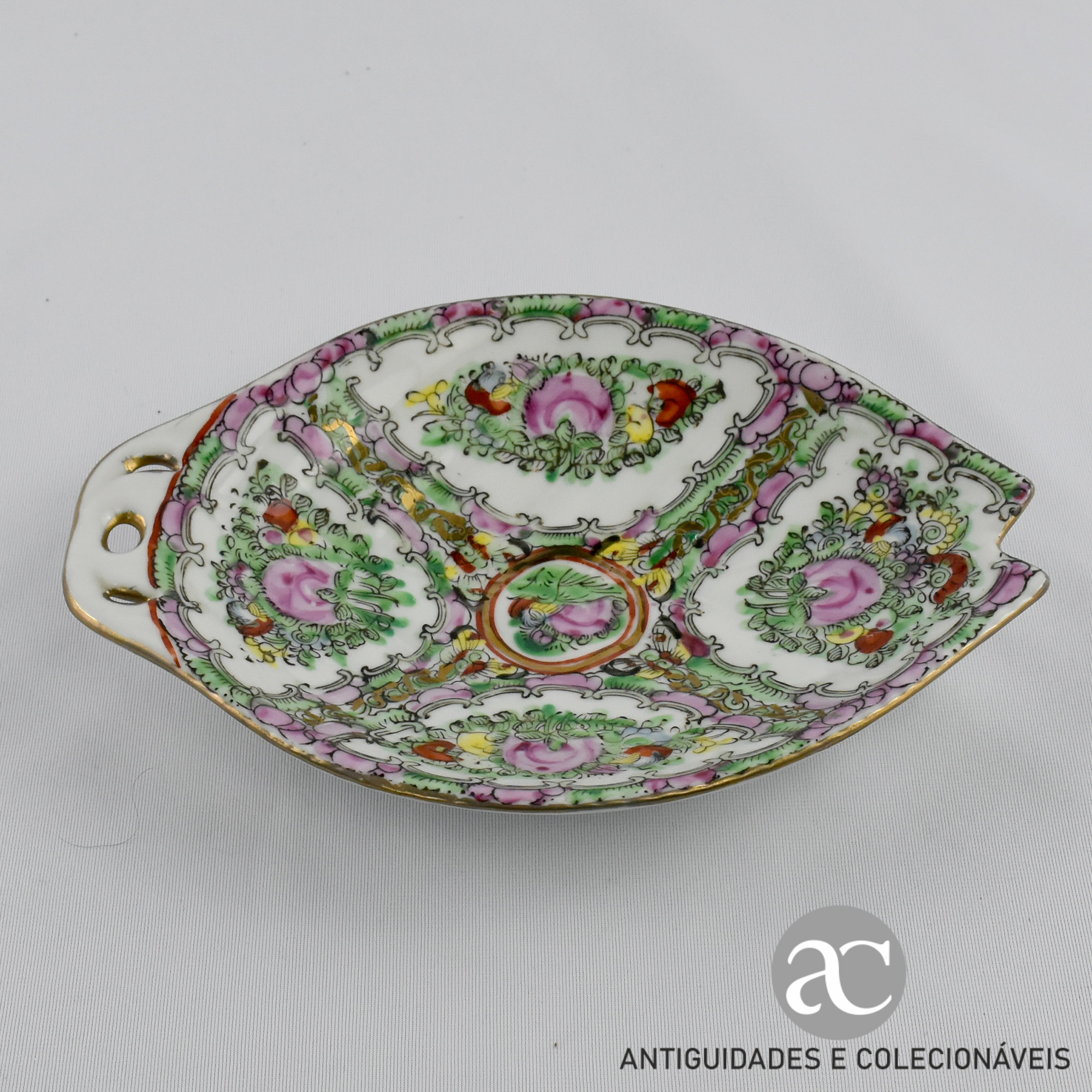 Covilhete em forma de folha, porcelana da China, decoração Mandarim AC0280