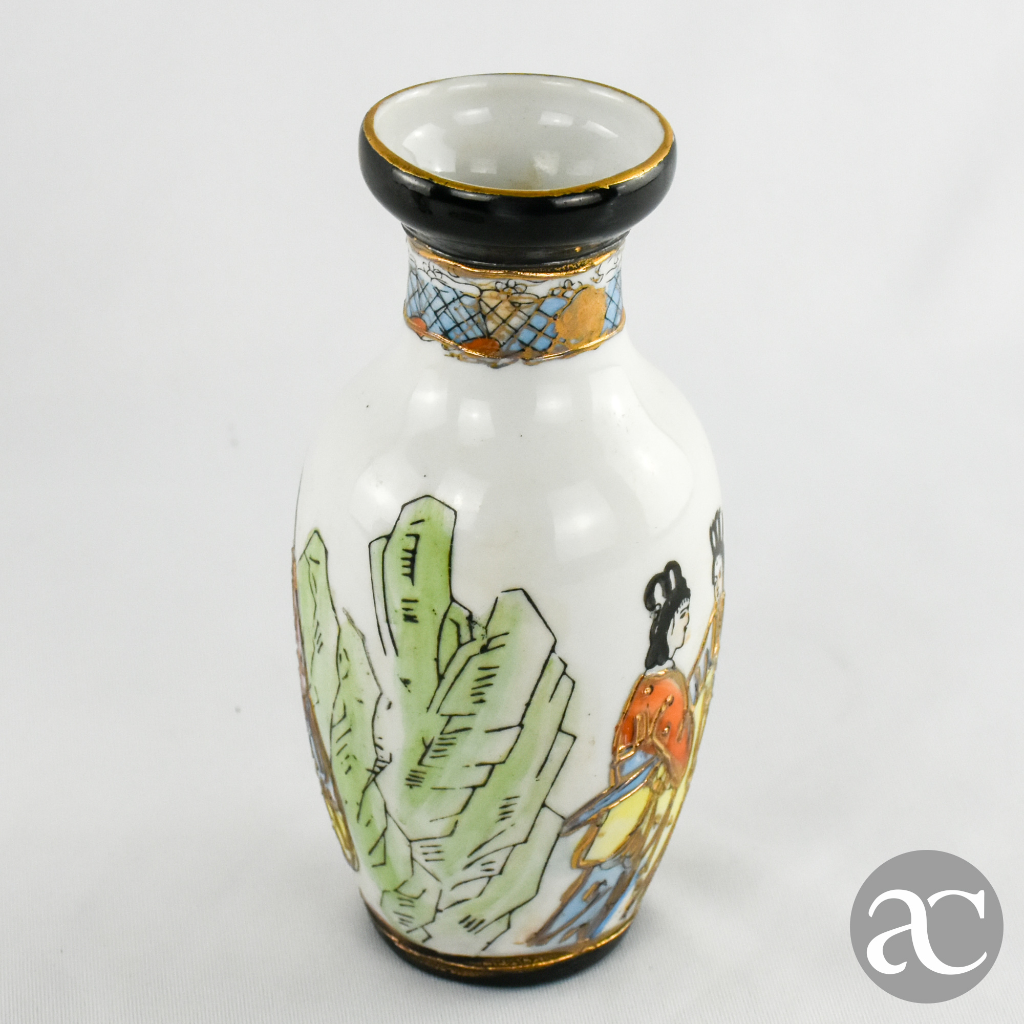 Conjunto de 2 jarras e prato porcelana Japonesa Satsuma AC1851-3