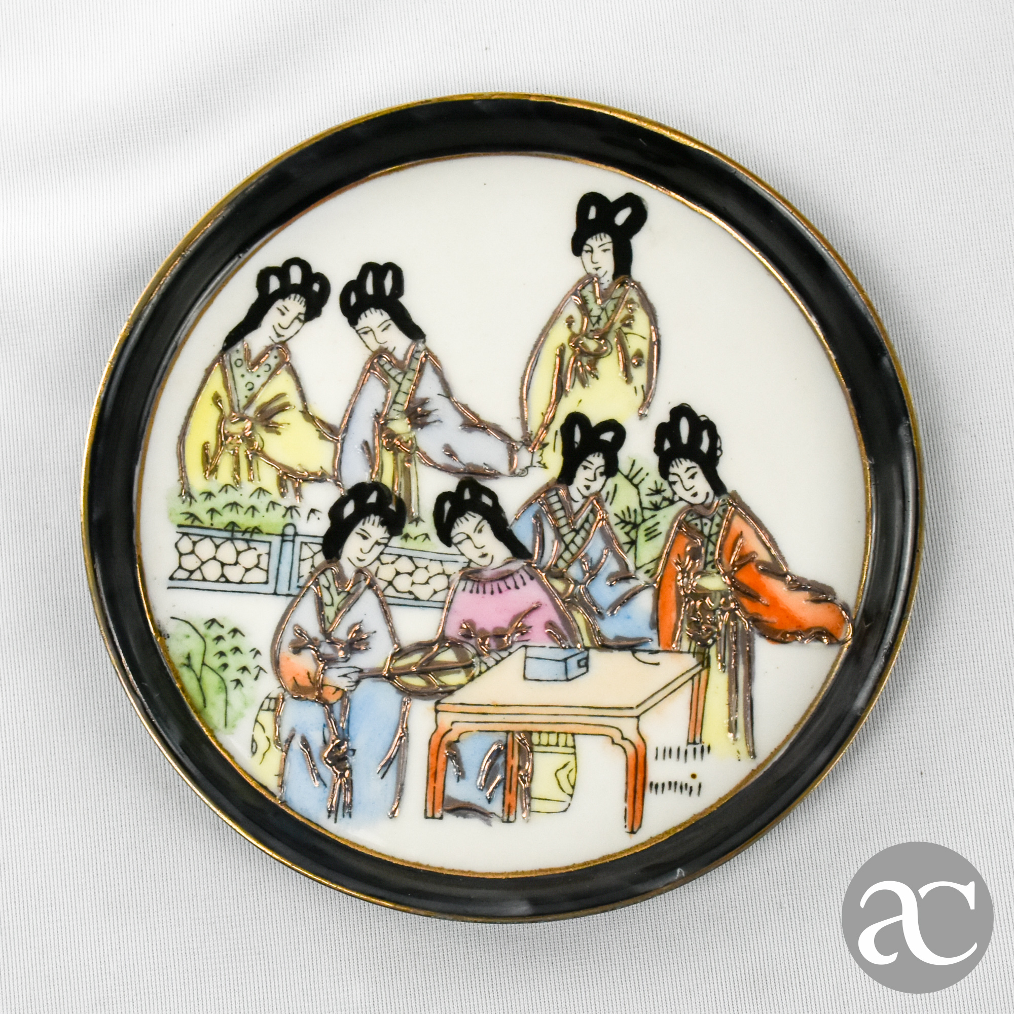 Conjunto de 2 jarras e prato porcelana Japonesa Satsuma AC1851-7