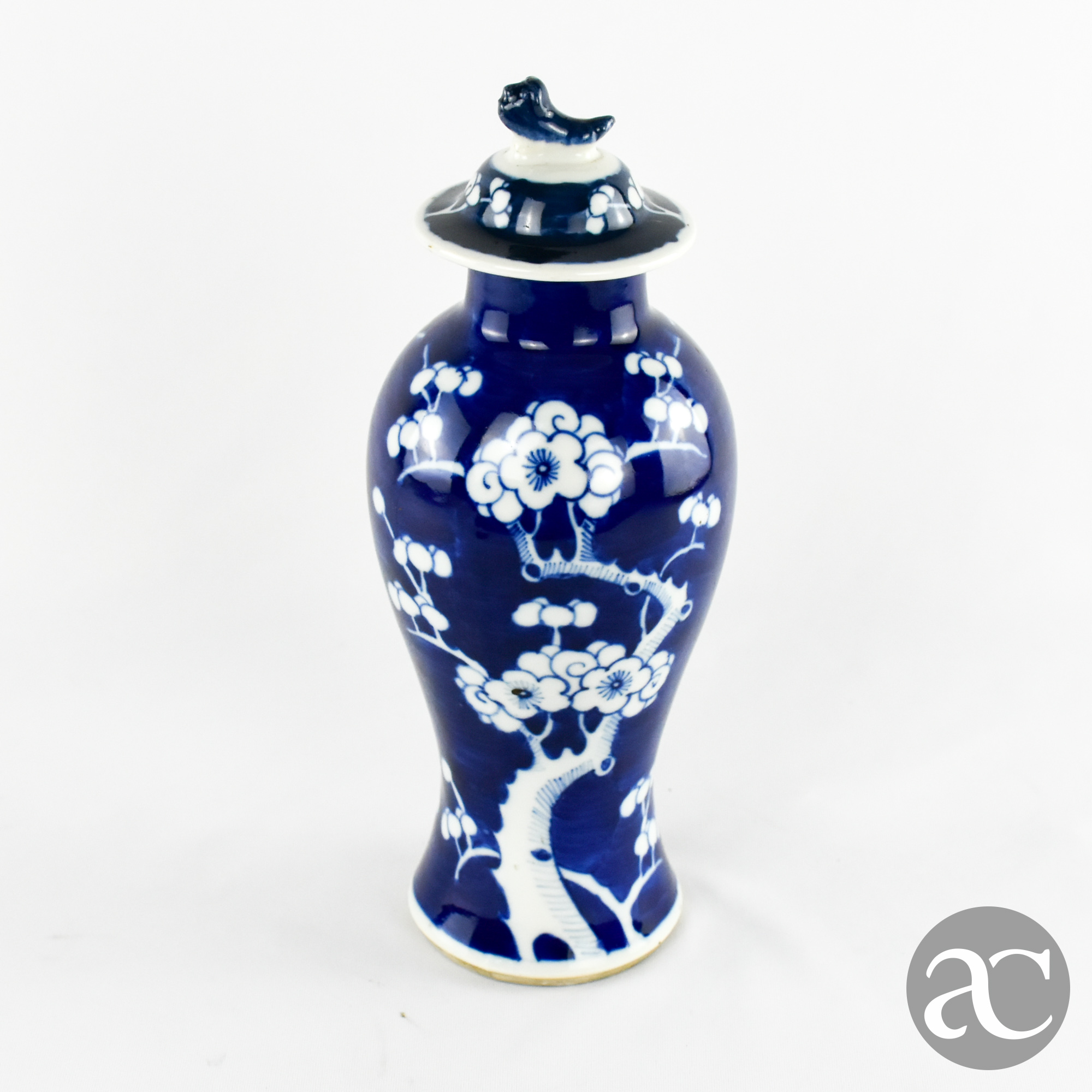 Pote Porcelana da China, Azul-Cobalto, Decoração Flor de Amendoeira Período República AC1858-3