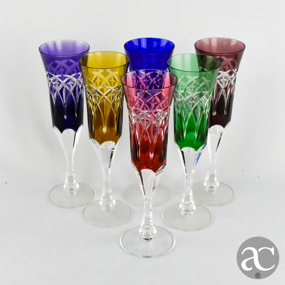 conjunto de 6 flutes cristal coloridos AC2810