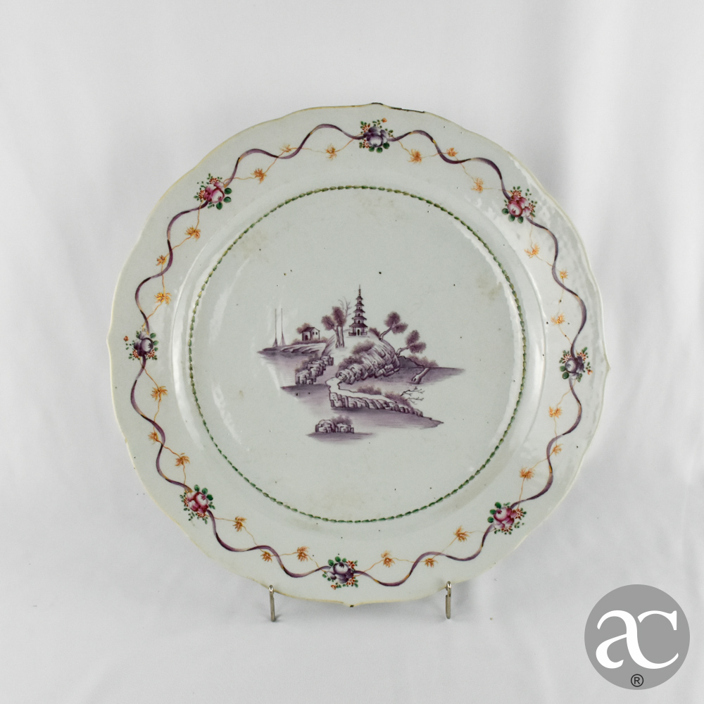Grande prato encomenda do 2º serviço de D. Maria I período Qianlong séc. XVIII 38 cm