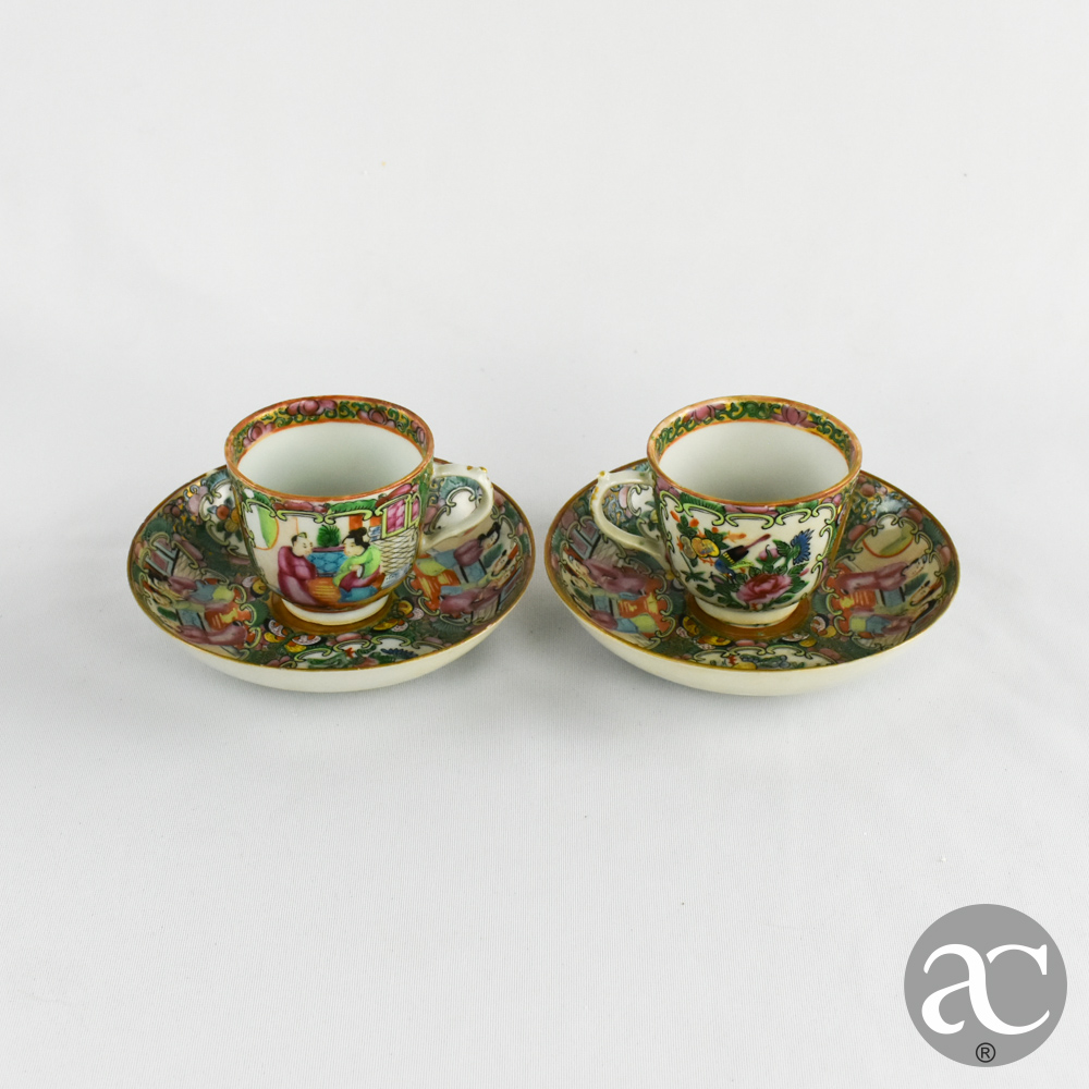 Par de chávenas de café decoração Mandarim Guangxu séc. XIX